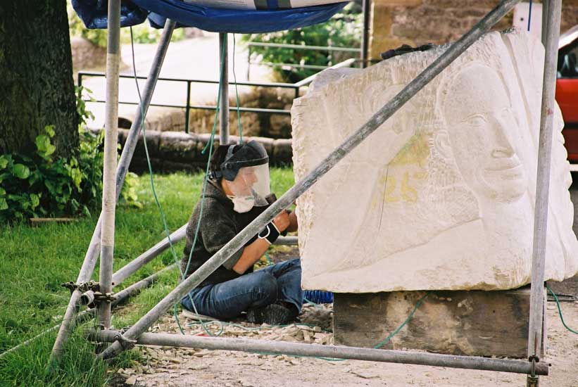 Stone for site 8 while being carved in Middleton Village playground