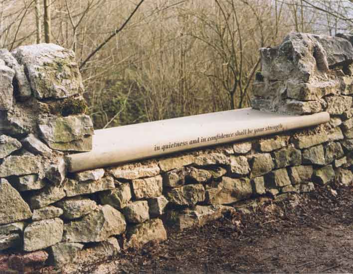 The seat at Roughwood Hollow which bears the inscription
